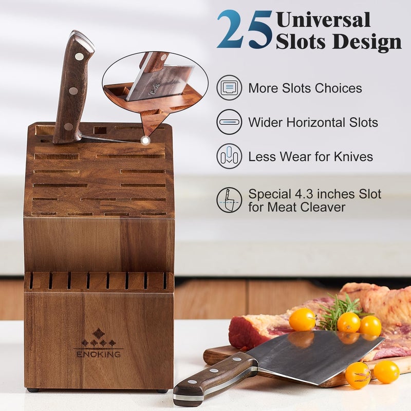 ENOKING Knife Block without Knives, Large Knife Holder- 25 Slots Acacia Wood Universal Knife Block, Butcher Block Countertop for Knife Storage Organizer - Image 2
