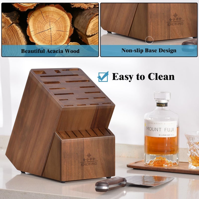 ENOKING Knife Block without Knives, Large Knife Holder- 25 Slots Acacia Wood Universal Knife Block, Butcher Block Countertop for Knife Storage Organizer - Image 4