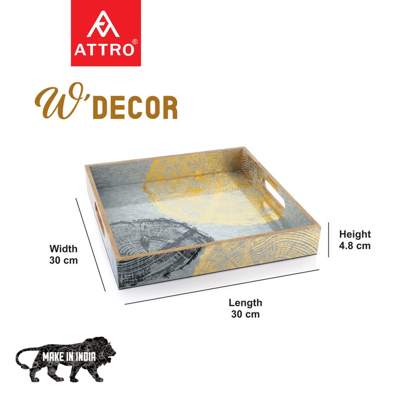 Attro Circle Gold Designer Wooden Serving Trays Square 1 Big Tray , 1 Medium Tray, 1 Small Tray for Home Décor, Kitchen Use, Dinning Tray - Set of 3, Multicolour, Standard - Image 4