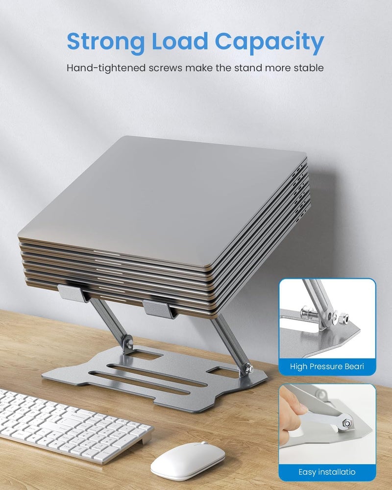 HASTHIP ® Laptop Stand for Desk, Adjustable Aluminum Laptop Riser Foldable Notebook Holder for 11-17.3" MacBook Pro/Air, Surface, Dell, HP, Lenovo, Ventilated Cooling Portable Computer Stand, Anti - Image 5