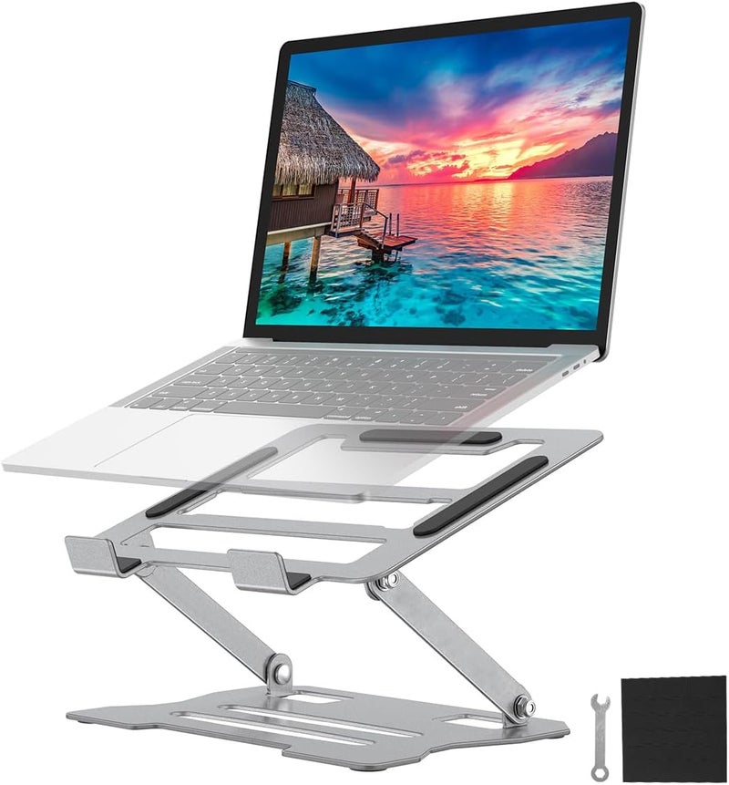 HASTHIP ® Laptop Stand for Desk, Adjustable Aluminum Laptop Riser Foldable Notebook Holder for 11-17.3" MacBook Pro/Air, Surface, Dell, HP, Lenovo, Ventilated Cooling Portable Computer Stand, Anti - Image 1