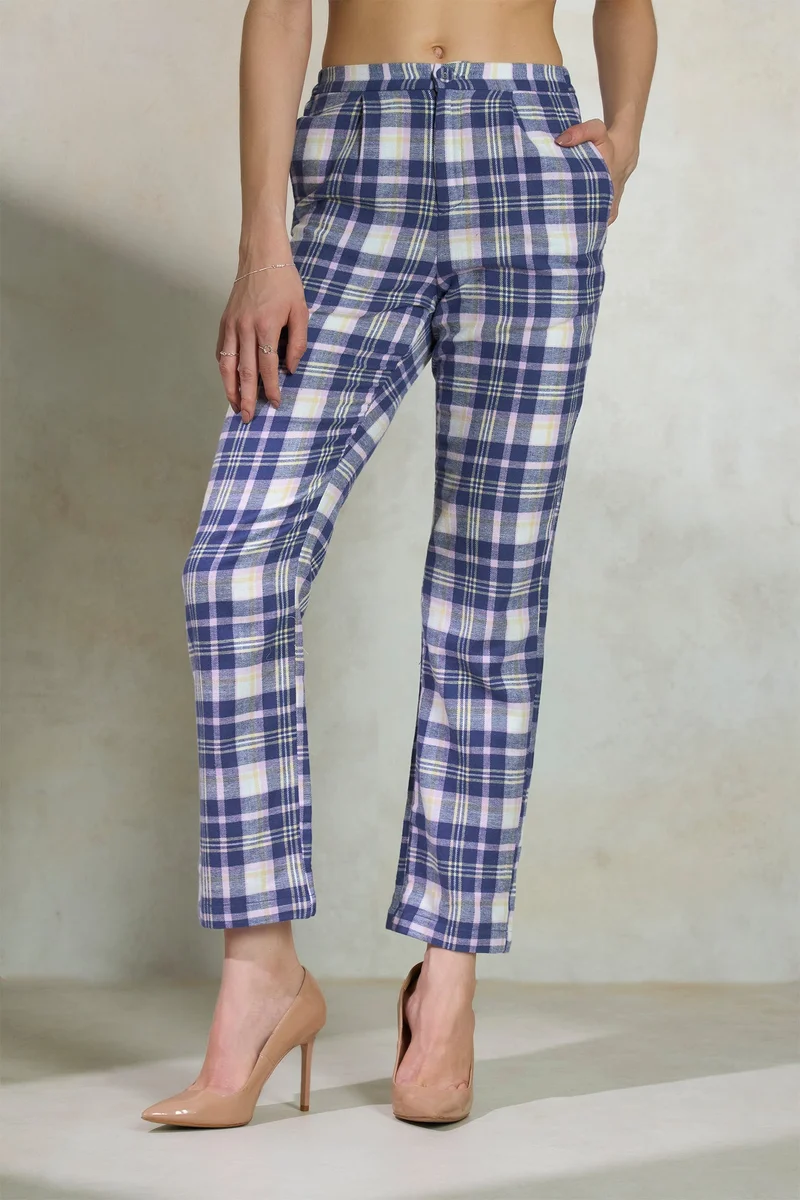 Virgio Checks Cotton Retrocheck Wide Leg Trouser for Women