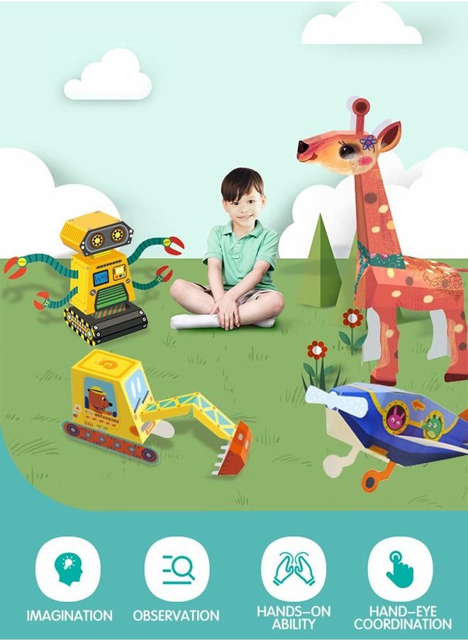 3D Origami Kit, Large Size Three-Dimensional Transportation Theme Origami, Handmade Paper and Origami Paper Patterned 10 Pack, 3D Paper Puzzle for Kids DIY Arts and Crafts