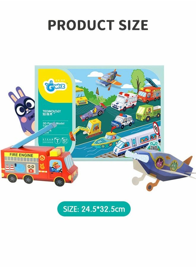3D Origami Kit, Large Size Three-Dimensional Transportation Theme Origami, Handmade Paper and Origami Paper Patterned 10 Pack, 3D Paper Puzzle for Kids DIY Arts and Crafts