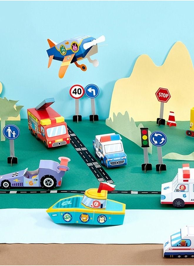 3D Origami Kit, Large Size Three-Dimensional Transportation Theme Origami, Handmade Paper and Origami Paper Patterned 10 Pack, 3D Paper Puzzle for Kids DIY Arts and Crafts