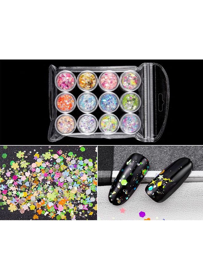 ZCM-HAPPY 12 Colors Nail Art Butterfly Glitter Sequins and 12 Colors Mixed Glitter Sequins DIY Nail Art Set - Image 3