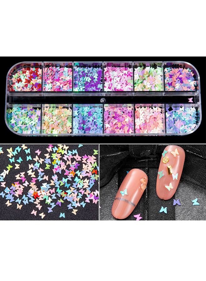 ZCM-HAPPY 12 Colors Nail Art Butterfly Glitter Sequins and 12 Colors Mixed Glitter Sequins DIY Nail Art Set - Image 2