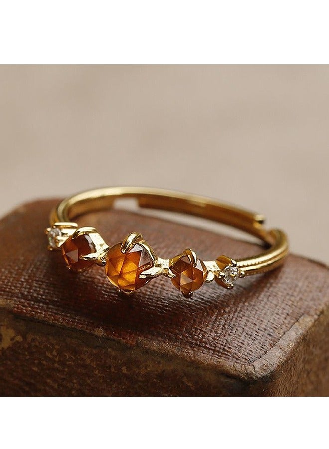 Beyond Retro Garnet 14K Gold Plated Ring, Open End Ring Adjustable, Luxury Gold Ring for Women (Gold+Orange) - Image 2