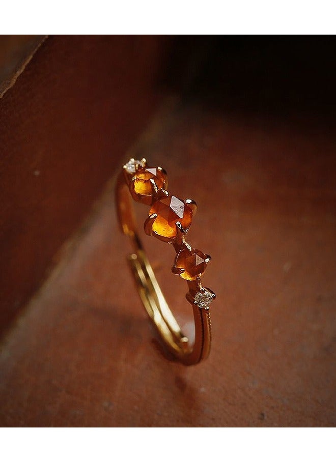 Beyond Retro Garnet 14K Gold Plated Ring, Open End Ring Adjustable, Luxury Gold Ring for Women (Gold+Orange) - Image 3