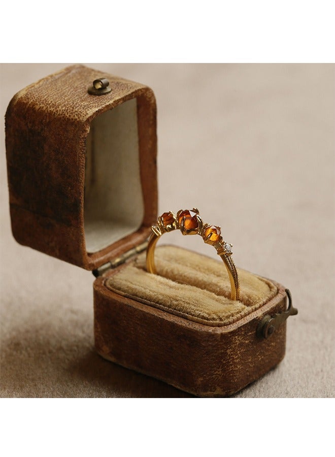 Beyond Retro Garnet 14K Gold Plated Ring, Open End Ring Adjustable, Luxury Gold Ring for Women (Gold+Orange) - Image 5