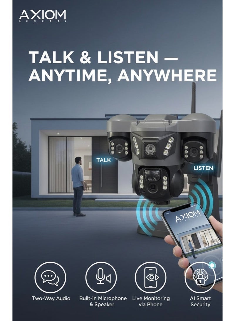 اكسيوم جنرال كاميرا مراقبة أكسيوم الذكية بالطاقة الشمسية –  WiFi، تغطية 360 درجة، لاسلكية بالكامل مع رؤية ليلية ملونة وتتبع ذكي - Image 3