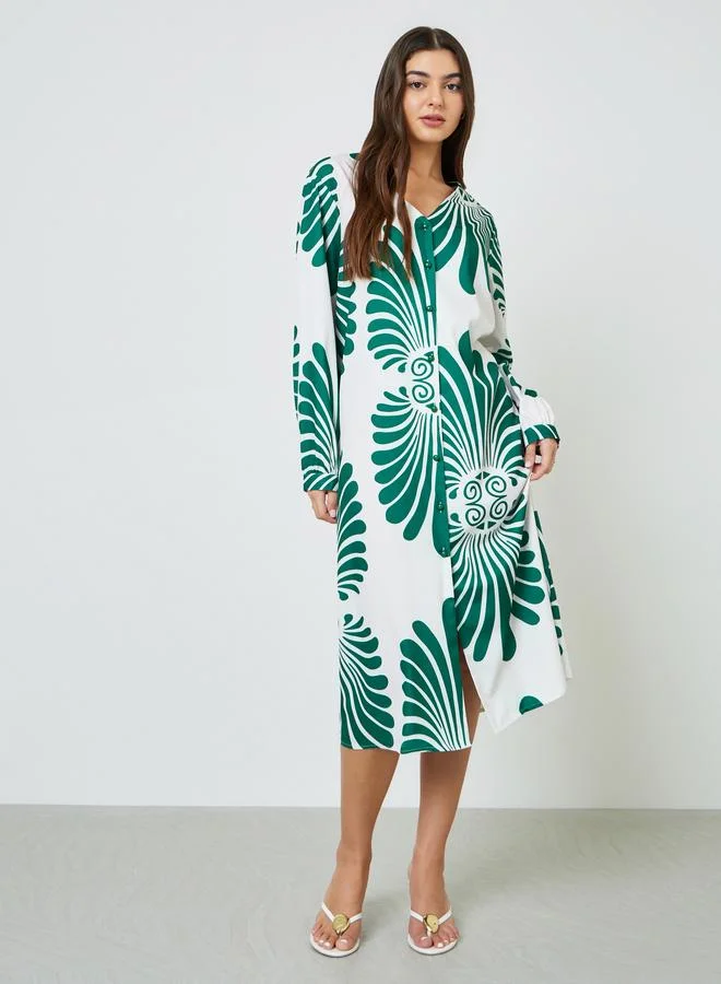 تايك تو Plus Size Printed V-Neck Midi Dress