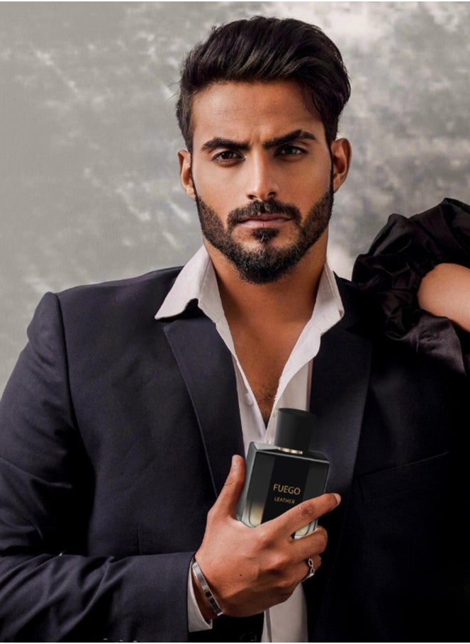 ريان - عطر ريان فويغو ليذر العربي للرجال - 100 مل ماء عطر للرجال، عطر طويل الأمد - الجلود، البرغموت، اللافندر، الموغيت، المسك الأبيض، نجيل الهند، خشب الصندل، التونكا، والعنبر، مثالي للهدايا - Image 1