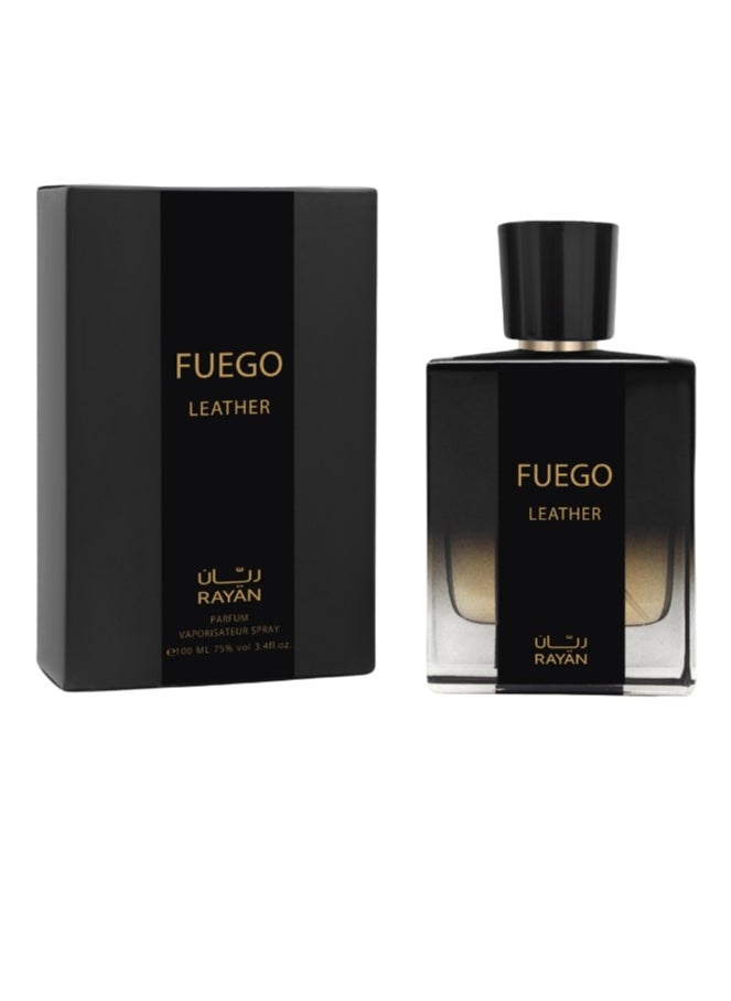 ريان - عطر ريان فويغو ليذر العربي للرجال - 100 مل ماء عطر للرجال، عطر طويل الأمد - الجلود، البرغموت، اللافندر، الموغيت، المسك الأبيض، نجيل الهند، خشب الصندل، التونكا، والعنبر، مثالي للهدايا - Image 1