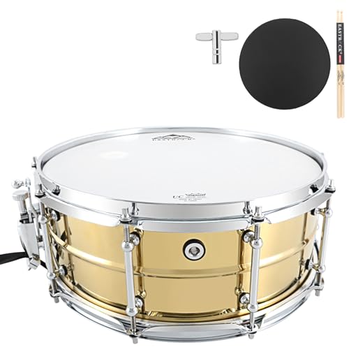 EASTROCK Snare Drum 14 X5.5 Inches Professional Snares for Drummer, Adult, Advanced Drum Set Snare Drums (Brass Color) - Image 1