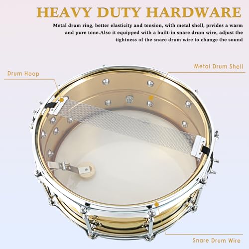 EASTROCK Snare Drum 14 X5.5 Inches Professional Snares for Drummer, Adult, Advanced Drum Set Snare Drums (Brass Color) - Image 5