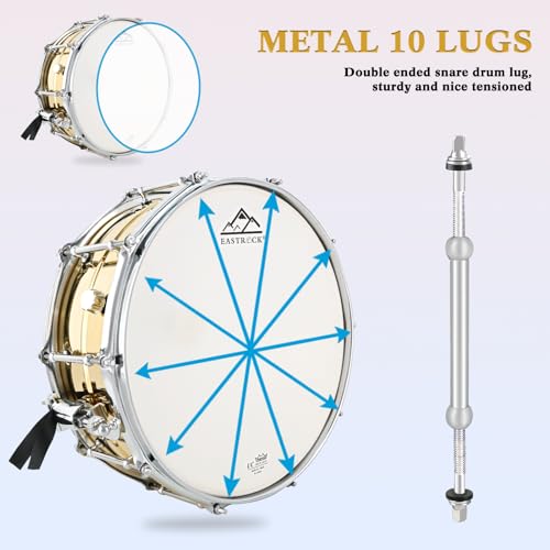 EASTROCK Snare Drum 14 X5.5 Inches Professional Snares for Drummer, Adult, Advanced Drum Set Snare Drums (Brass Color) - Image 3