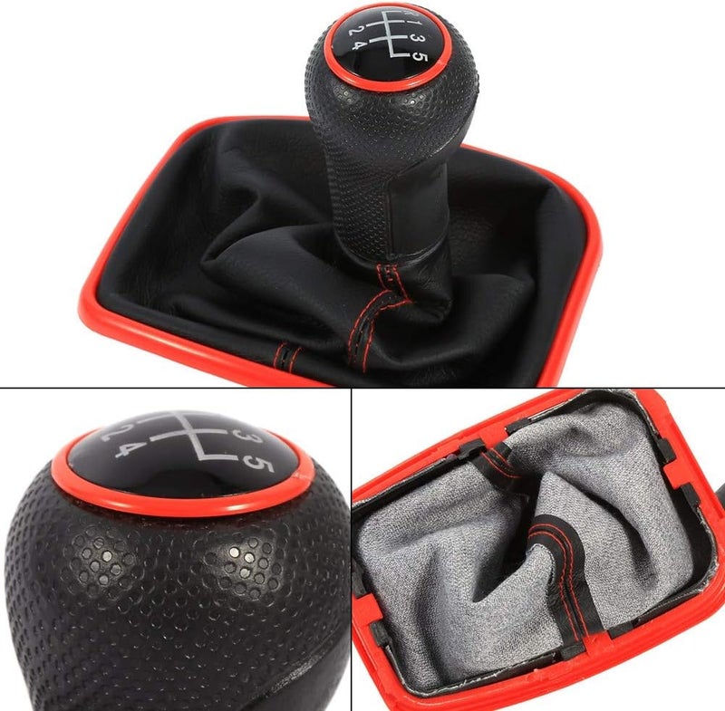 5 Speed Gear Shift Knob with Gaitor Boot, Black and Red PVC PU Leather Replacement for 1999-2004 - Durable Material, Easy Installation, Comfortable Grip for Manual Cars - Image 2