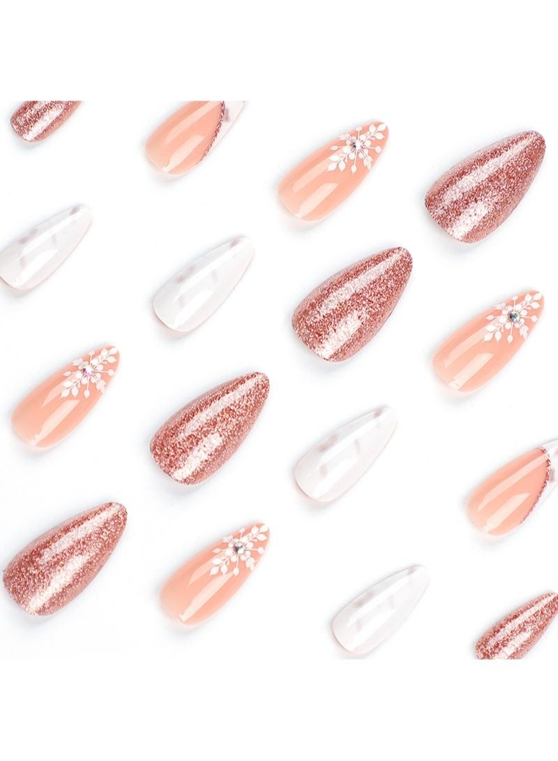 SCHAVO 24Pcs Snow Marble Pattern Almond Nails Fake Nails - Image 2