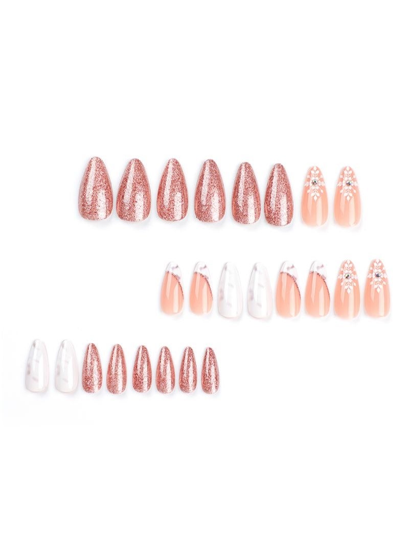 SCHAVO 24Pcs Snow Marble Pattern Almond Nails Fake Nails - Image 5