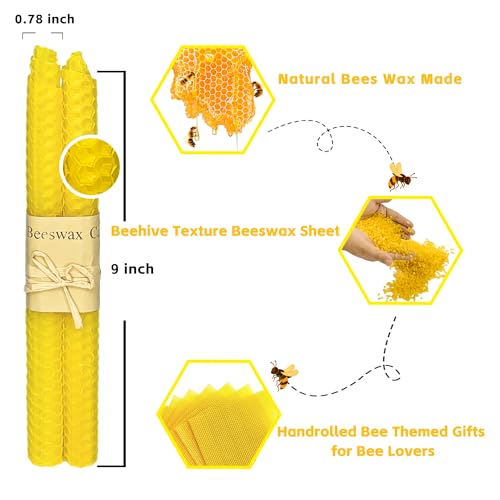 Lacaser Natural Beeswax Taper Candles Bulk, Colored Candlesticks in Rainbow Colors, Smokeless & Unscented, 9" Long Candle Sticks, Burning Time 4 Hours,14pcs - Image 2