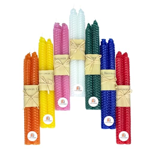 Lacaser Natural Beeswax Taper Candles Bulk, Colored Candlesticks in Rainbow Colors, Smokeless & Unscented, 9" Long Candle Sticks, Burning Time 4 Hours,14pcs - Image 1
