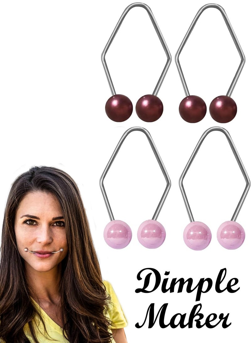 Estelle 2 Pair Dimple Maker for Cheeks Facial Dimple Trainer to Create Charming Smile Premium Stainless Steel Tool for Natural Dimples Easy Facial Expression Training Red and Pink - Image 1