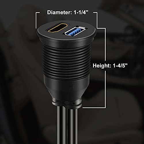 BATIGE USB 3.0 & HDMI to HDMI + USB3.0 AUX Extension Dash Panel Waterproof Car Flush Mount Cable for Car Boat and Motorcycle - 6ft - Image 4