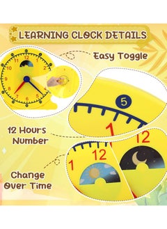 Excefore 2 Pcs Student Clock Time Telling Teaching Clock for Kids Classroom Learning Analog Clock Judy Clock Teachers Supplies Develops Day and Night Time Early Math Skills( 11.8 x 12 In)  - Image 3