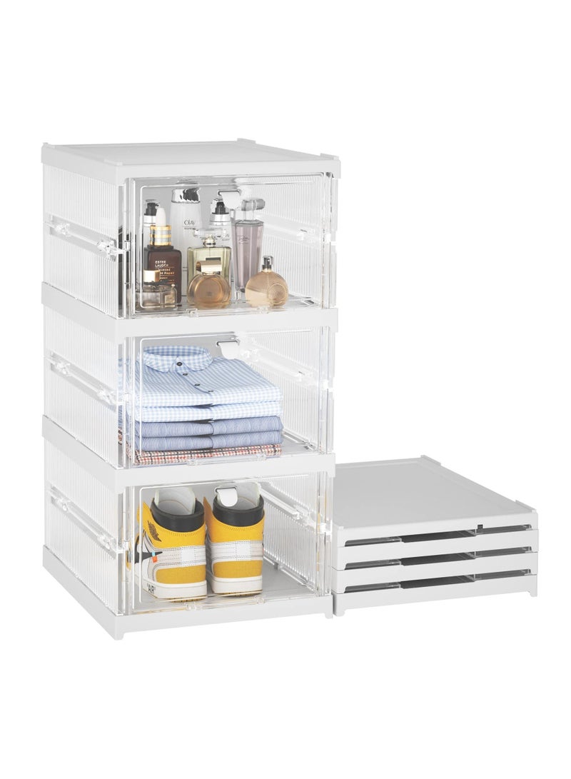 Cool Baby Plastic Storage Bins with Lids - Shoe Storage Shoe Organizer Collapsible Storage bins Stackable Storage Totes Storage Container for Organizing Foldable Storage Bins (3 Layers) - Image 1