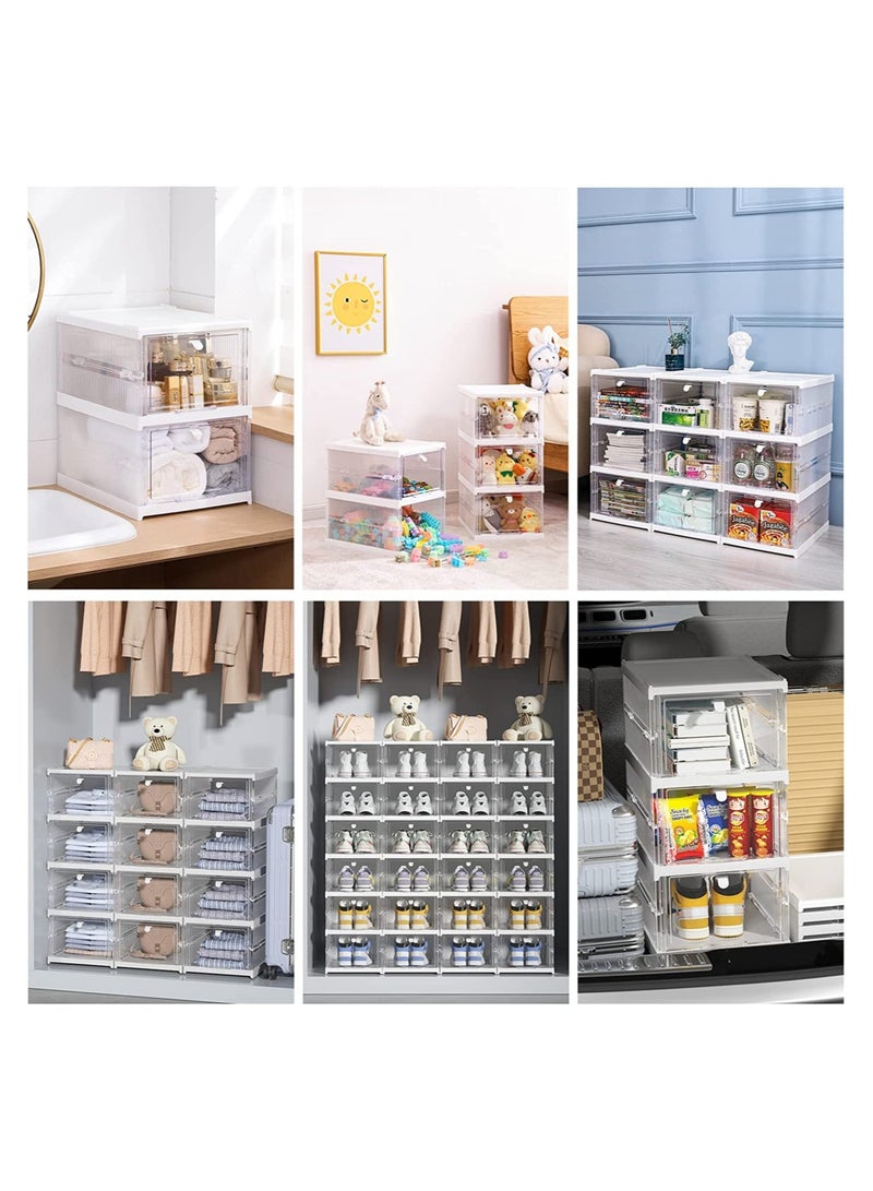 Cool Baby Plastic Storage Bins with Lids - Shoe Storage Shoe Organizer Collapsible Storage bins Stackable Storage Totes Storage Container for Organizing Foldable Storage Bins (3 Layers) - Image 2