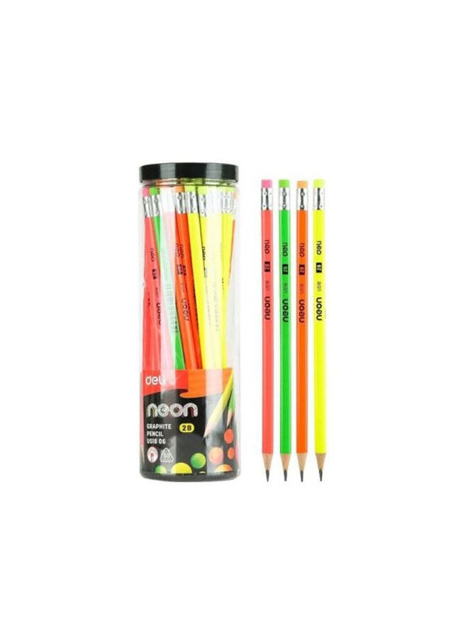 Deli Graphite Neon 2B Pencil With Eraser Box 50 Pcs 