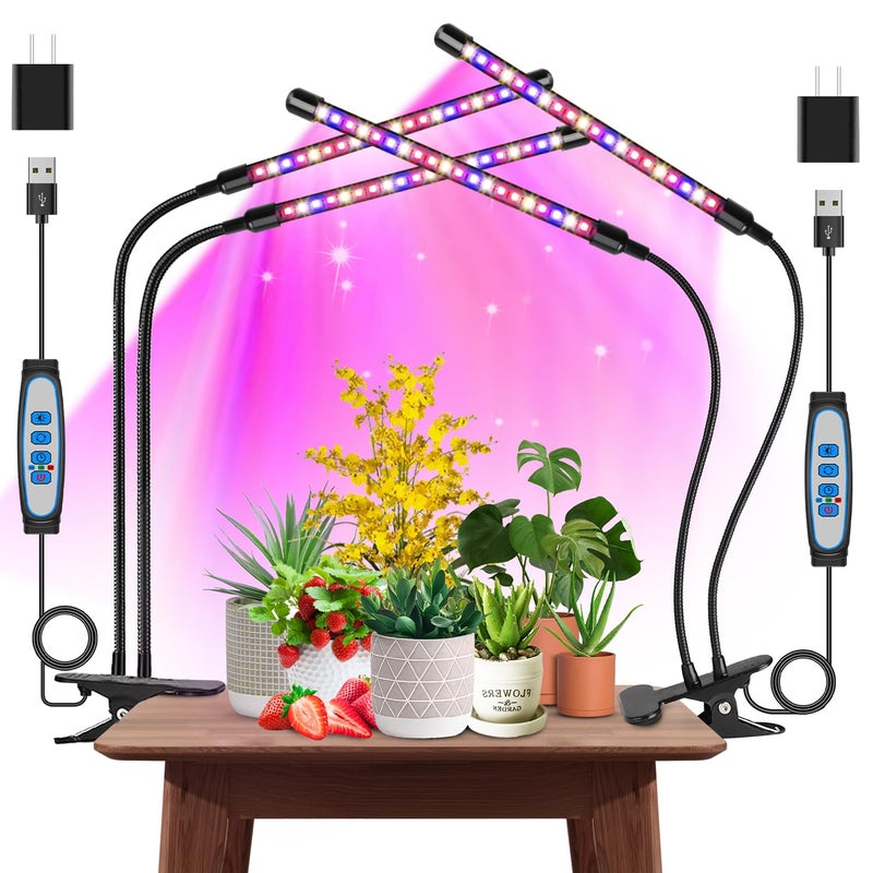 Garpsen Grow Lights for Indoor Plants, 2PCS 2 Heads Full Spectrum Led Grow Lights for Seed Starting, 80 LEDs Plant Grow Light, with Auto ON/Off 6/12/16H Timer, 5 Dimmable Levels (460nm/660nm/3000K) - Image 1