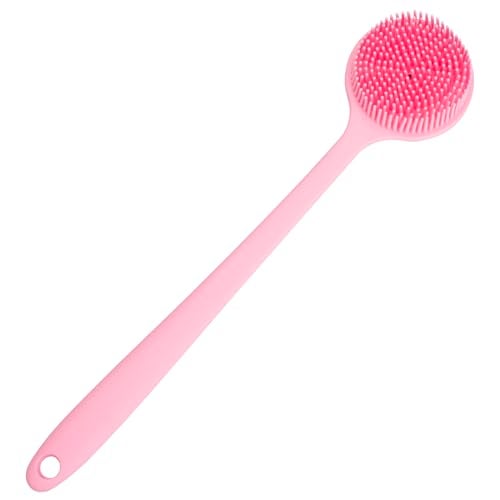 DNC Soft Silicone Back Scrubber Shower Bath Body Brush with Long Handle (Pink) - Image 2