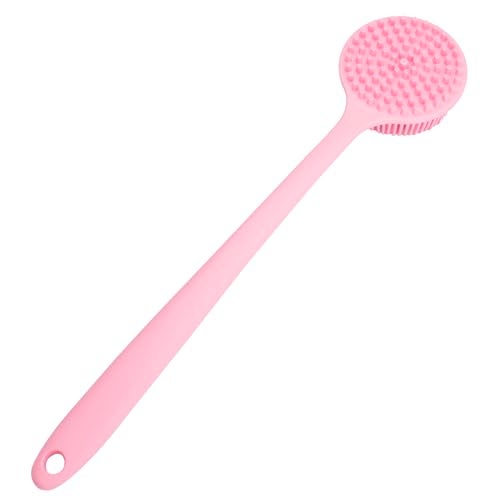 DNC Soft Silicone Back Scrubber Shower Bath Body Brush with Long Handle (Pink) - Image 3