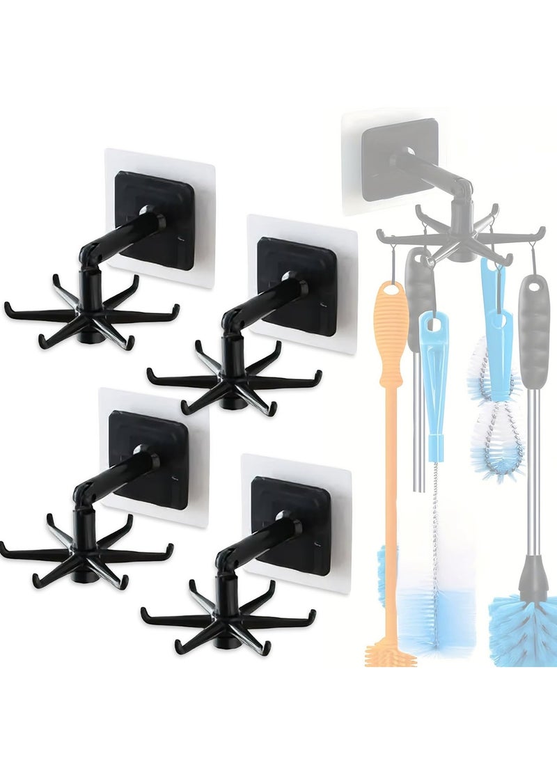 GNAFOTU - 360° Rotating Folding Hook, Multi-Purpose Self-Adhesive Utensil Holder with 6 Hooks for Kitchen & Bathroom, 180° Vertical Flip Utensil Rack for Space-Saving Storage - Image 1