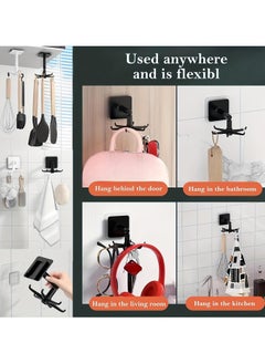 GNAFOTU 360° Rotating Folding Hook, Multi-Purpose Self-Adhesive Utensil Holder with 6 Hooks for Kitchen & Bathroom, 180° Vertical Flip Utensil Rack for Space-Saving Storage  - Image 2