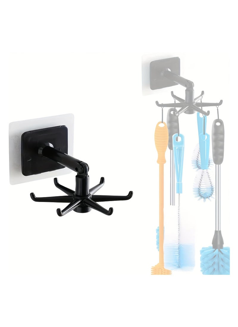 GNAFOTU - 360° Rotating Folding Hook, Multi-Purpose Self-Adhesive Utensil Holder with 6 Hooks for Kitchen & Bathroom, 180° Vertical Flip Utensil Rack for Space-Saving Storage - Image 1