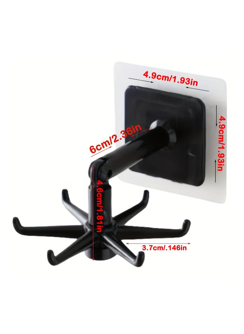 GNAFOTU - 360° Rotating Folding Hook, Multi-Purpose Self-Adhesive Utensil Holder with 6 Hooks for Kitchen & Bathroom, 180° Vertical Flip Utensil Rack for Space-Saving Storage - Image 1