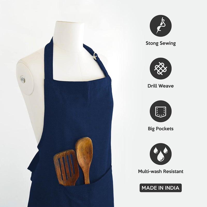 Ecotribe Set of 2 Cotton Apron for Kitchen-Adjustable Belt-Unisex Apron with Utility Pocket-Cooking Kitchen Apron-Free Size - Image 2