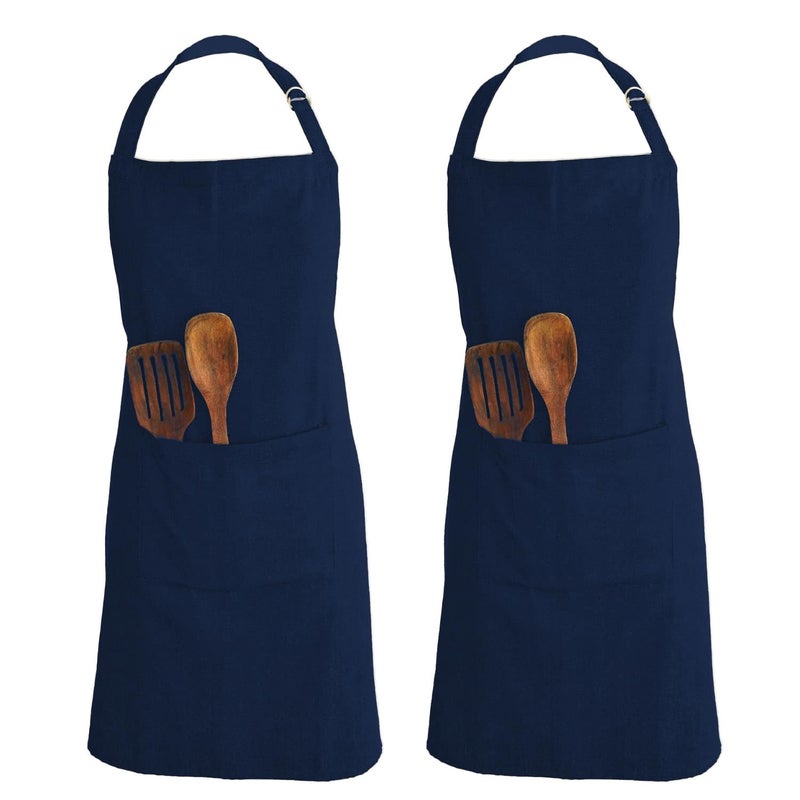 Ecotribe Set of 2 Cotton Apron for Kitchen-Adjustable Belt-Unisex Apron with Utility Pocket-Cooking Kitchen Apron-Free Size - Image 1