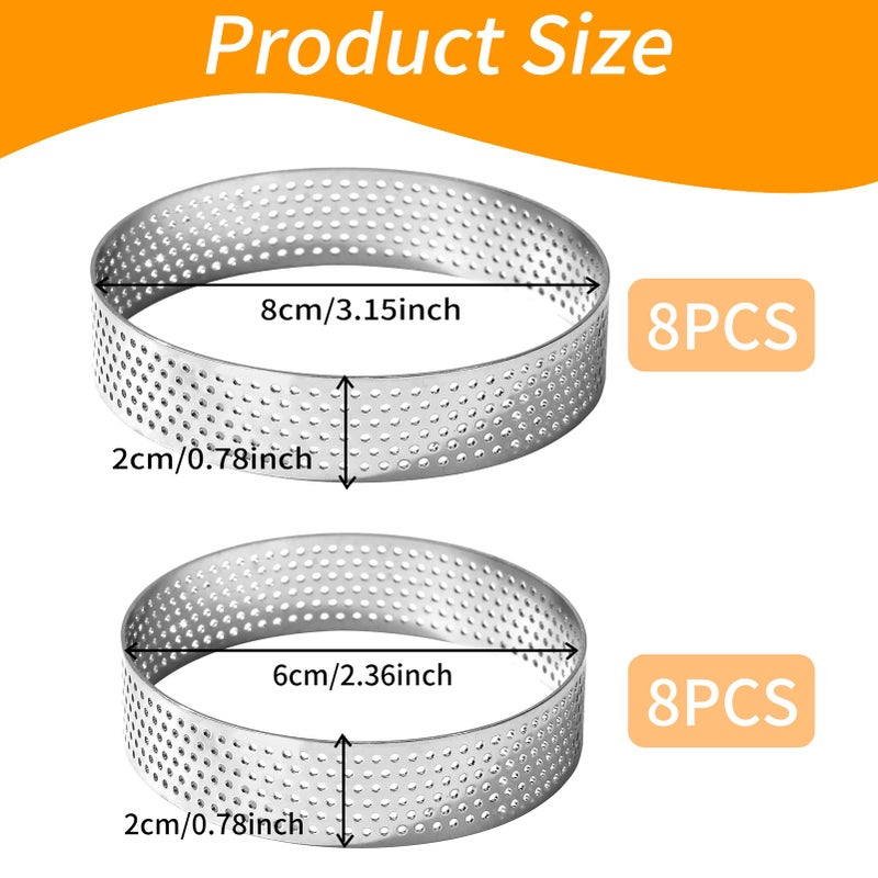 RICHSC-PAN Tart Ring, 16 Packs of Food-Grade Stainless Steel Perforated Tart Rings. A Combination of 3.15 Inches and 2.36 Inches. Suitable for All Kinds of Small Fruit Tart Crusts. - Image 2