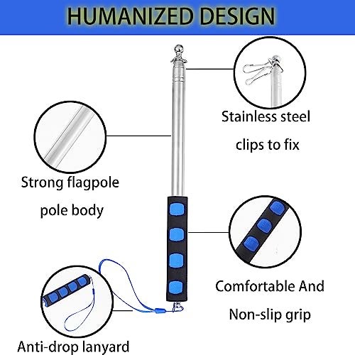 Difuento 8.2ft Tour Guide Flag Pole Telescoping Handheld Flagpoles Stainless Steel Extendable Portable Flag Pole with Clips for Tour Guide Teaching Point Horse Training Totem Pole Festival Parade - Image 3