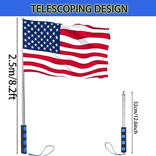 Difuento 8.2ft Tour Guide Flag Pole Telescoping Handheld Flagpoles Stainless Steel Extendable Portable Flag Pole with Clips for Tour Guide Teaching Point Horse Training Totem Pole Festival Parade - Image 2
