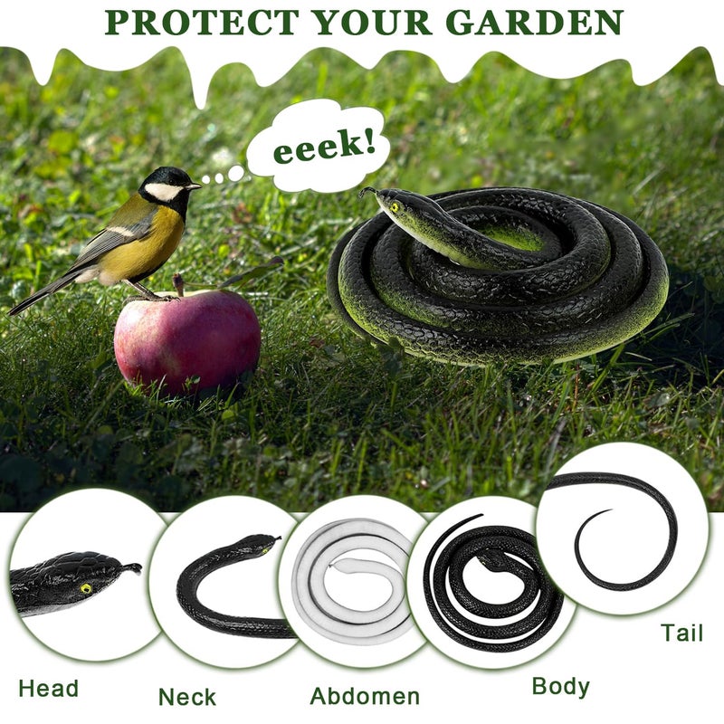 ADULLPONY Rubber Realistic Prank Fake Snake: Scare Birds Squirrels Away Keep Deterrence for Garden Lifelike Large Plastic Black Snake Props 6 PCS for Outside Halloween Decorations - Image 2