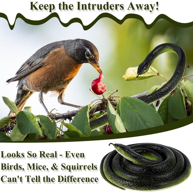 ADULLPONY Rubber Realistic Prank Fake Snake: Scare Birds Squirrels Away Keep Deterrence for Garden Lifelike Large Plastic Black Snake Props 6 PCS for Outside Halloween Decorations - Image 4