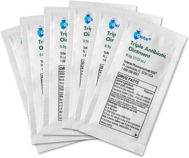 Globe (144 Pack) Triple Antibiotic Ointment 0.9g Single Packet, First Aid Kit for Minor Scratches, Wounds, Cuts and Burns, Prevents Infection Active Ingredients Compare to Leading Brand, Travel Size - Image 3