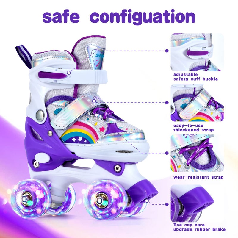SHDSL Girls Roller Skates for Kids Beginners 4 Size Adjustable Roller Skates, Light UP 8 Wheels for Girls Roller Skate Fun Illuminating Roller Skate for Kids Girl Boys patines para niÃ±as - Image 3