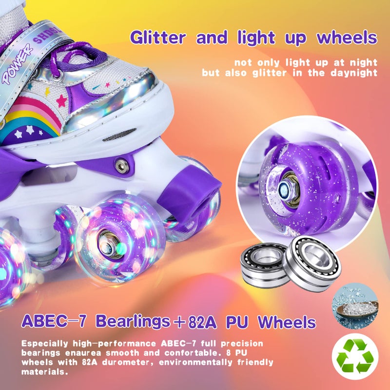 SHDSL Girls Roller Skates for Kids Beginners 4 Size Adjustable Roller Skates, Light UP 8 Wheels for Girls Roller Skate Fun Illuminating Roller Skate for Kids Girl Boys patines para niÃ±as - Image 4