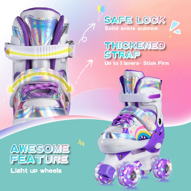 SHDSL Girls Roller Skates for Kids Beginners 4 Size Adjustable Roller Skates, Light UP 8 Wheels for Girls Roller Skate Fun Illuminating Roller Skate for Kids Girl Boys patines para niÃ±as - Image 5